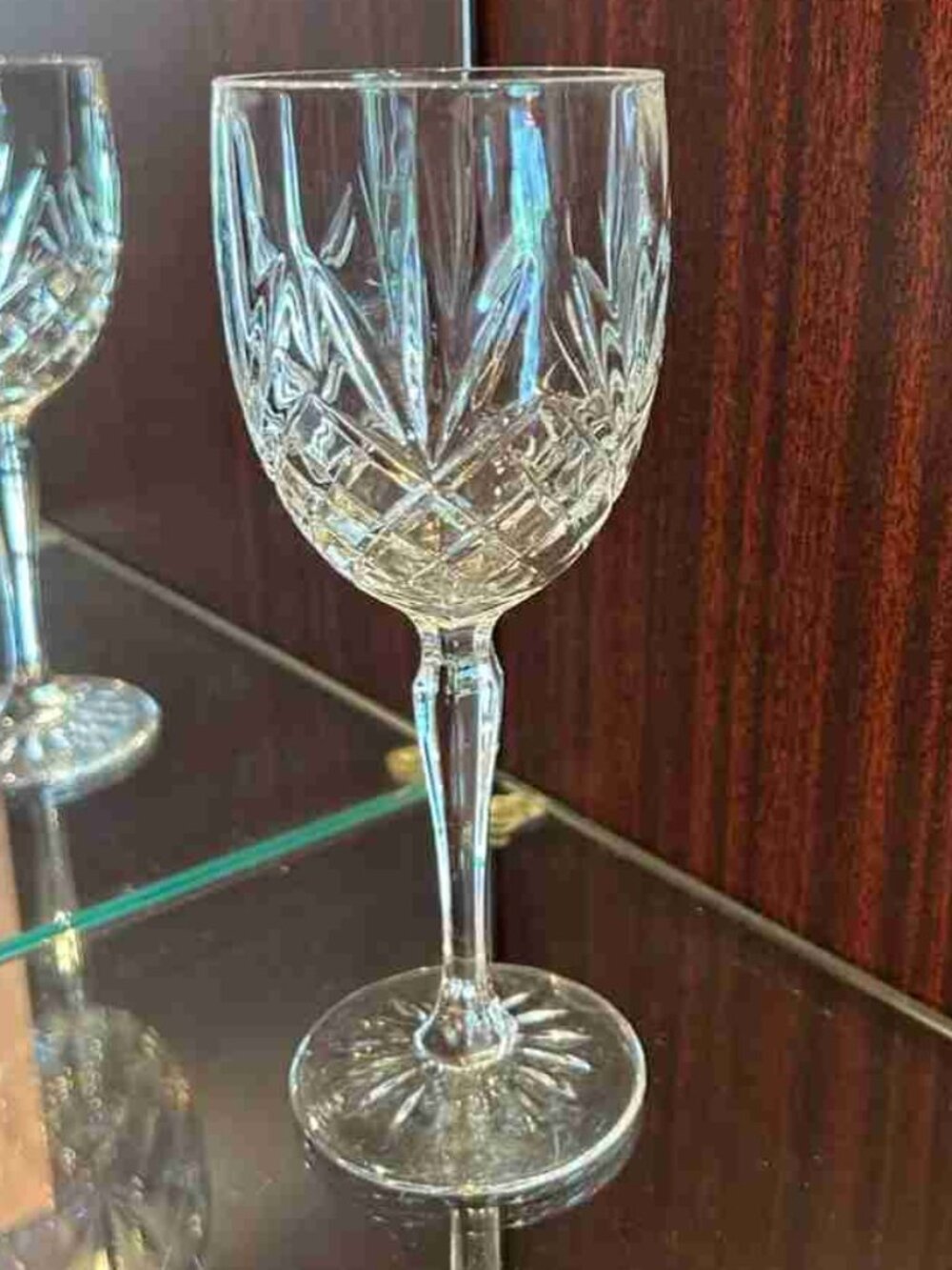 Vintage Cut Crystal Wine Goblet, Heavy Hand Cut Stemmed Glass